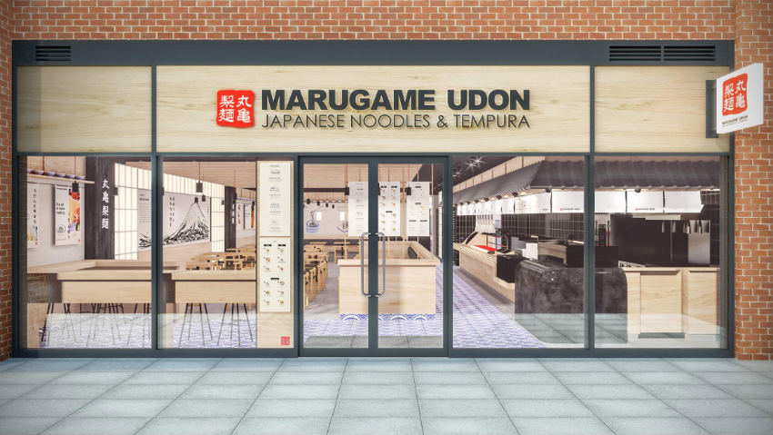 marugame udon franchise chef making noodles european store front